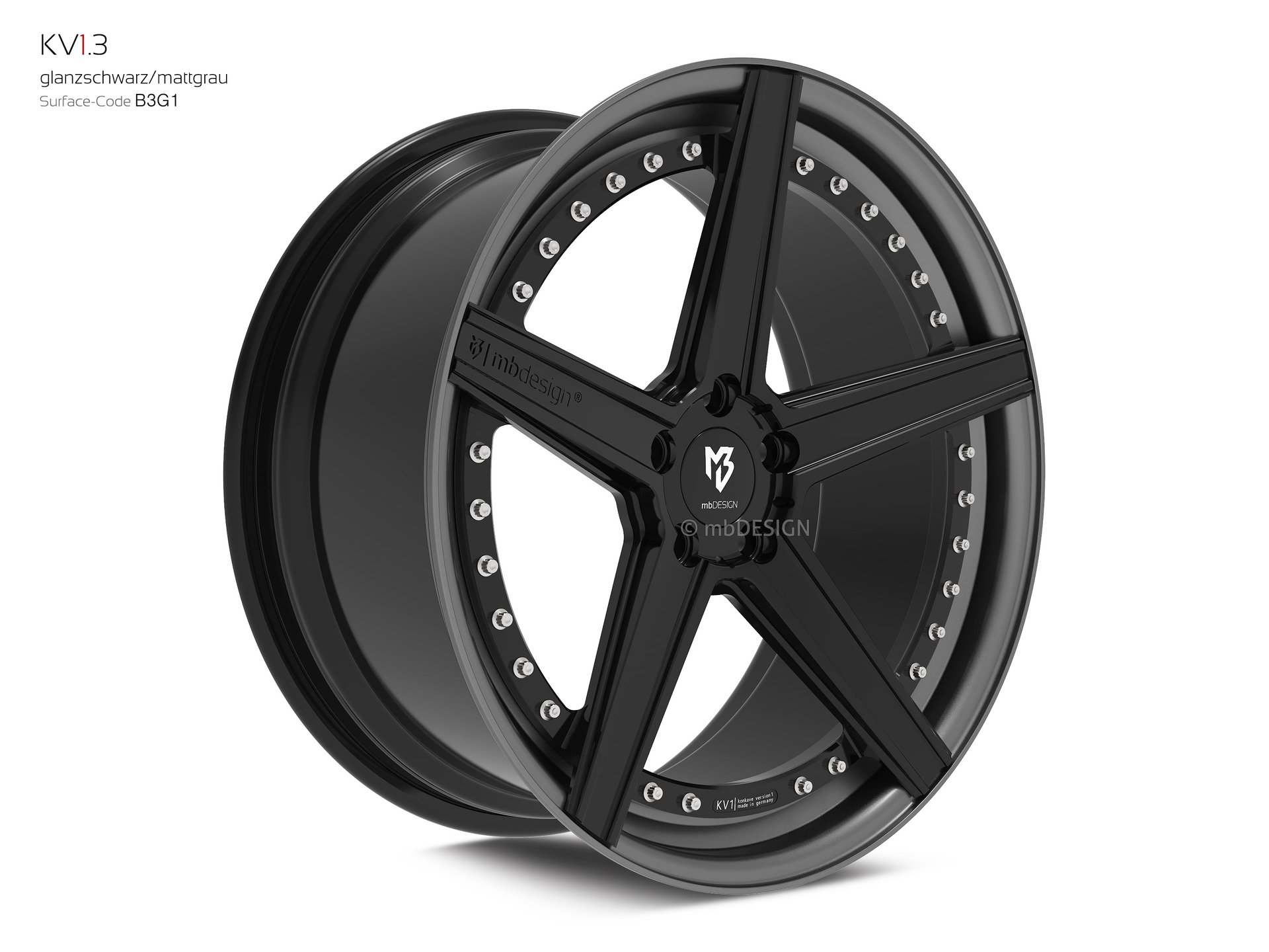 mbDESIGN KV1.3 Rad 9x20 stark konkaves Design (DC) in Glanzschwarz/Mattgrau – Perspektive 2