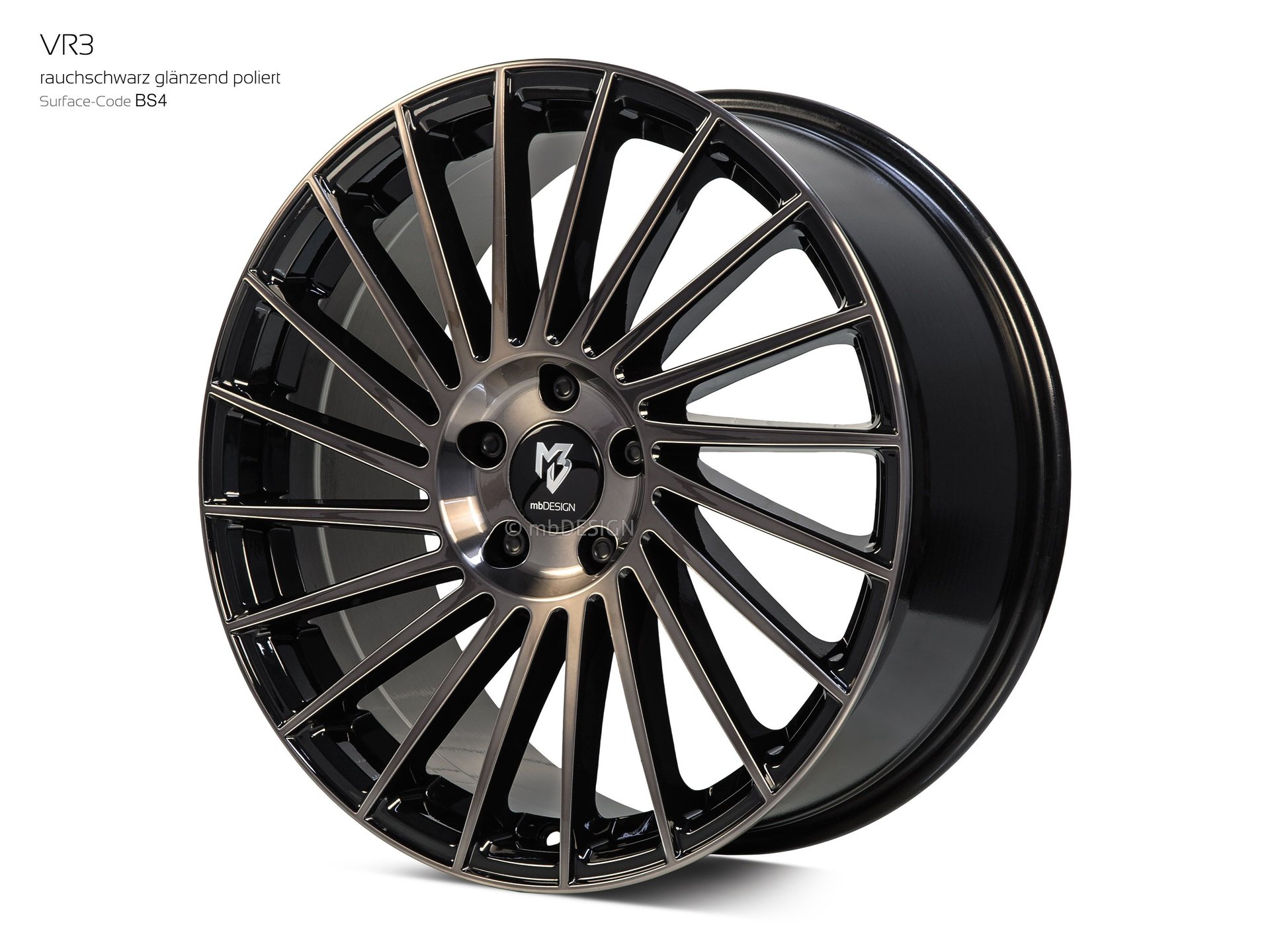 mbDESIGN VR3 Schmiederad 8,5x19 in Rauchschwarz glänzend poliert – Perspektive 2 Links