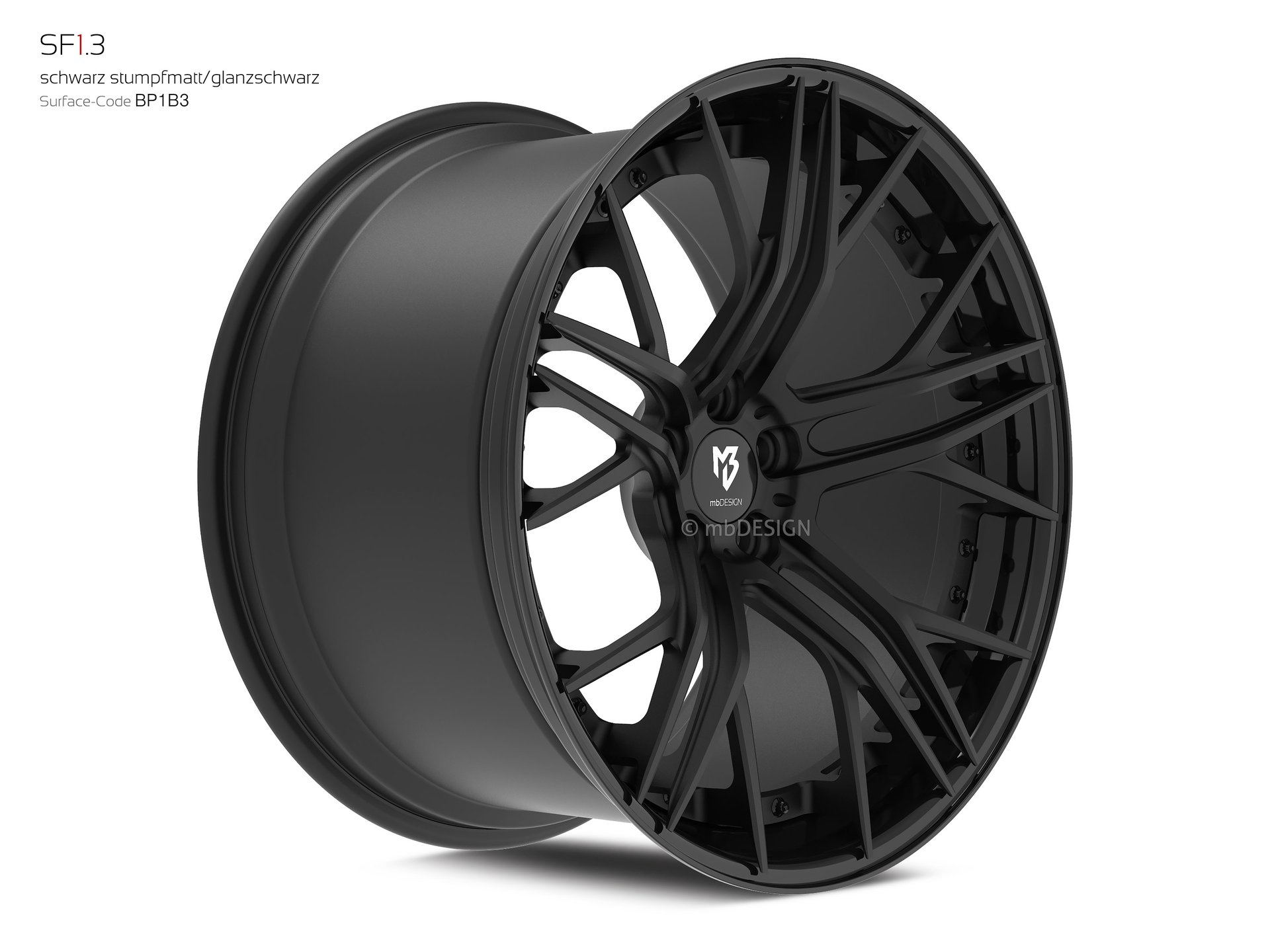mbDESIGN SF1.3 forged wheel 12x21 stark konkaves Design (DC) in black flat matt/gloss black – view 3