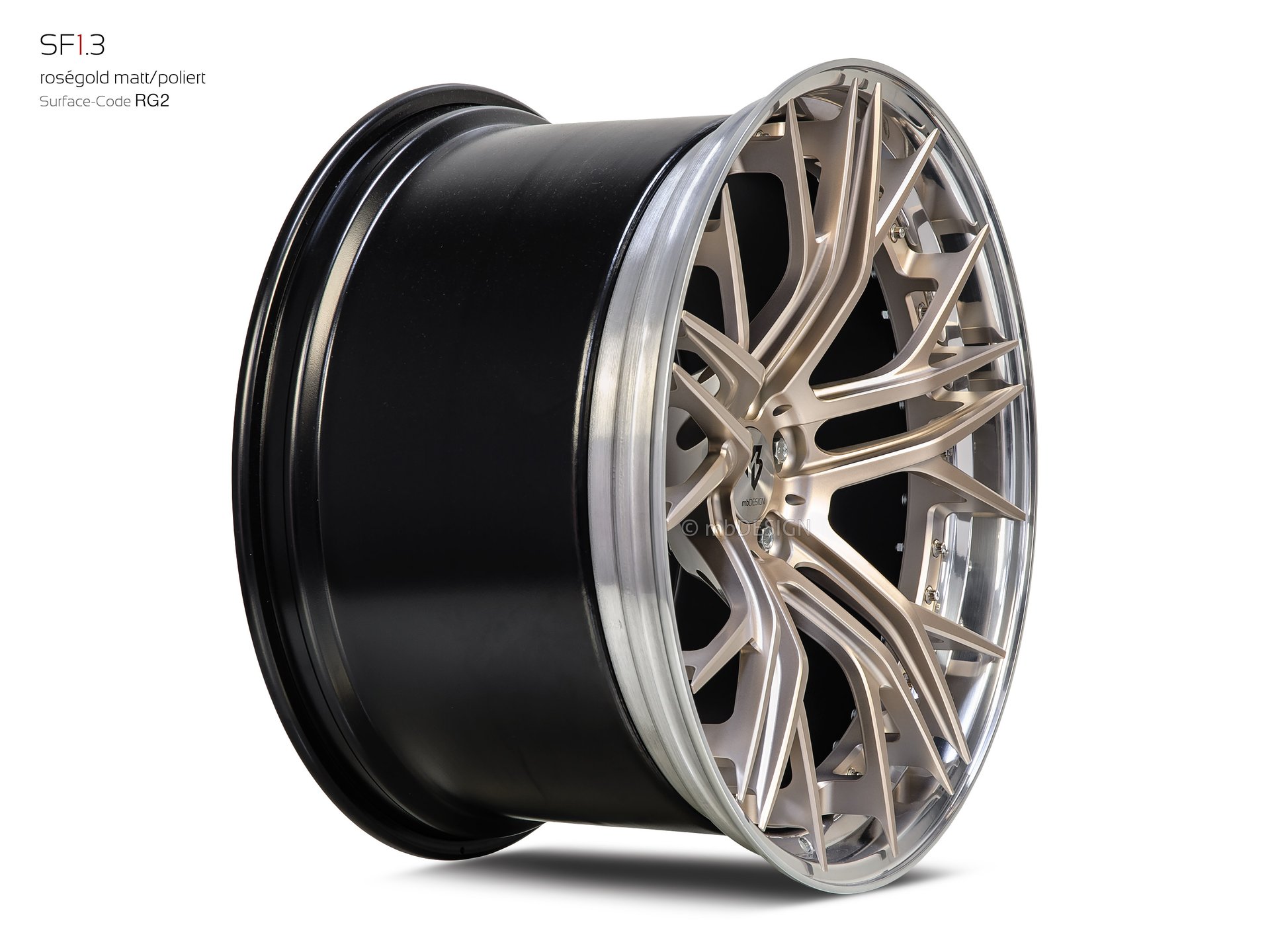 mbDESIGN SF1.3 forged wheel 12x21 stark konkaves Design (DC) in rose gold matt outer lip polished – view 3