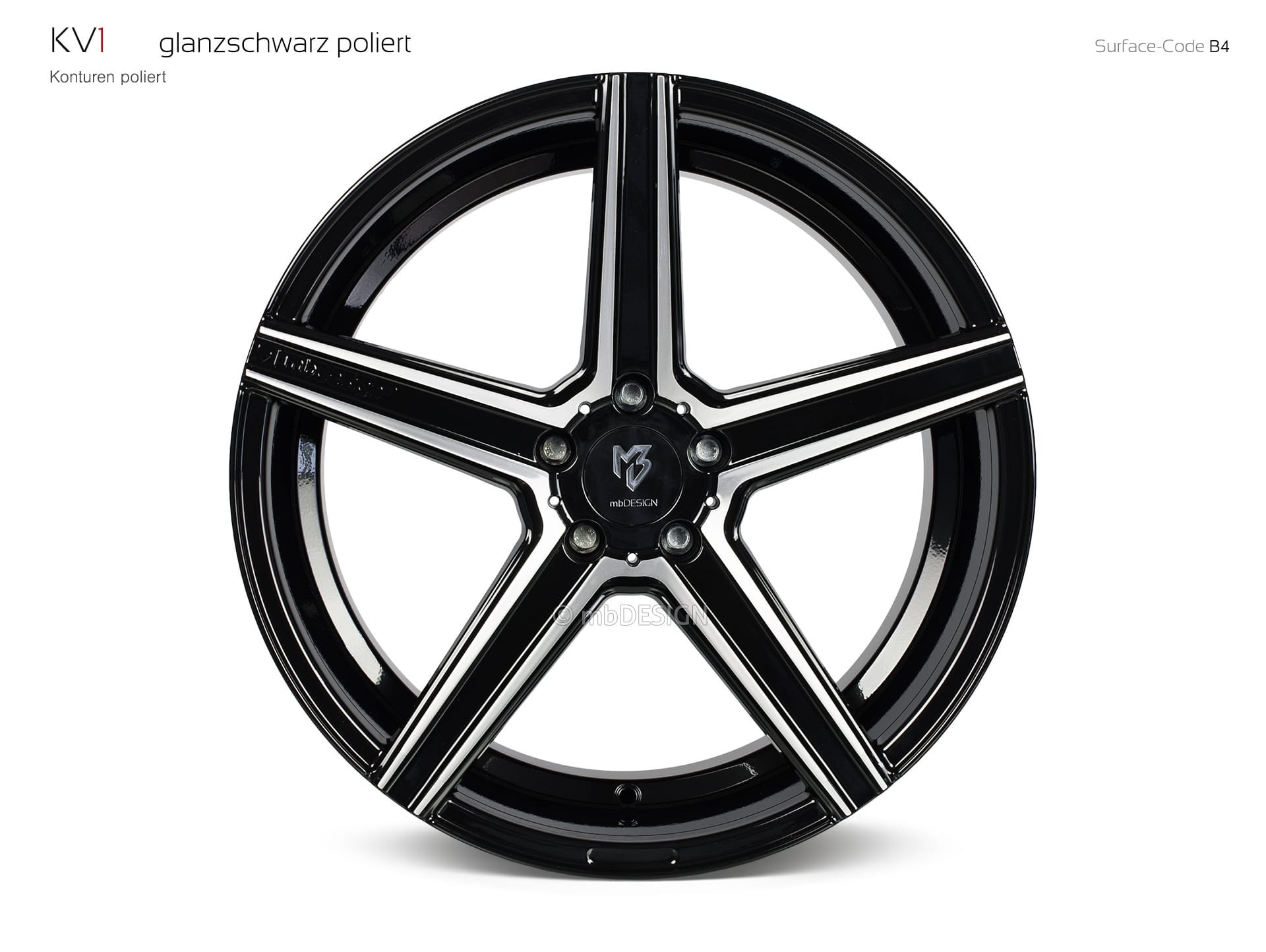mbDESIGN KV1 Rad 9x20 konkaves Design in Glanzschwarz poliert – Perspektive 0