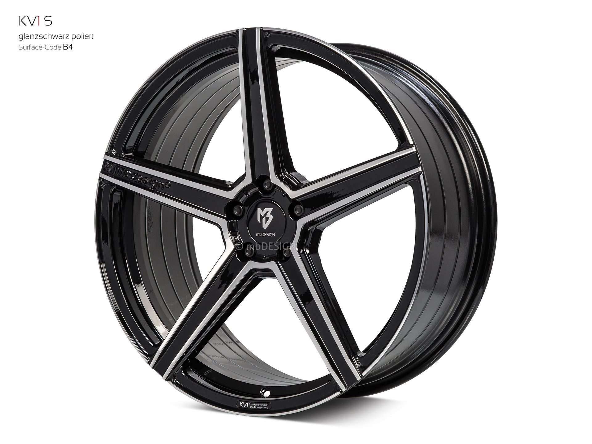 mbDESIGN KV1S Rad 9,5x21 konkaves Design in Glanzschwarz poliert – Perspektive 2 Links