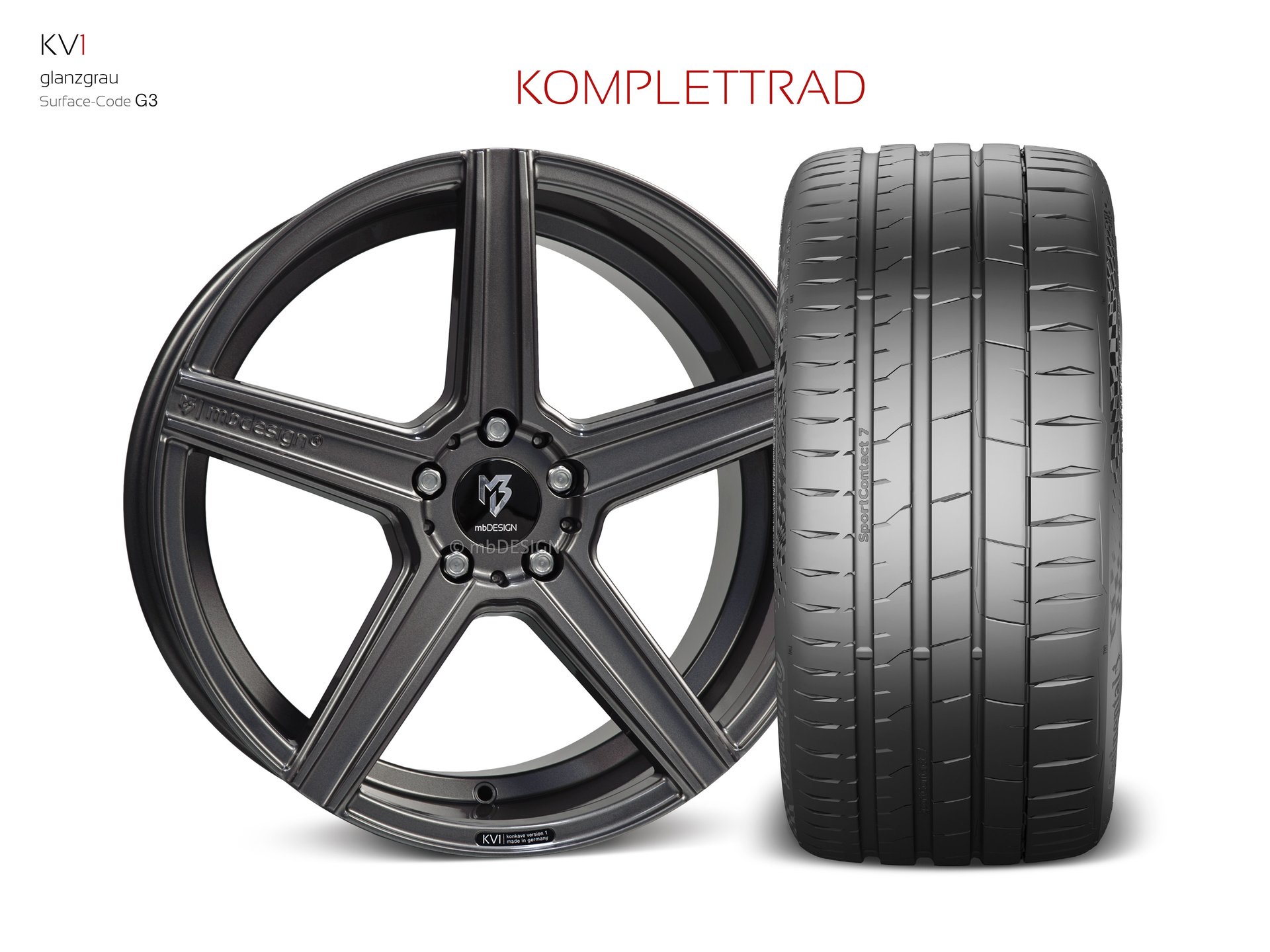 mbDESIGN KV1 forged wheel 9x20 stark konkaves Design (DC) in gloss grey – view 1