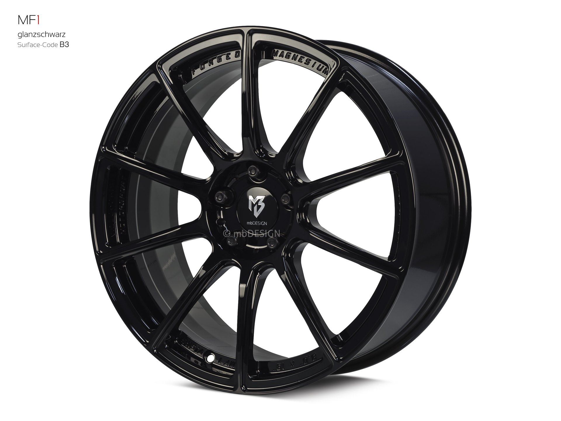 mbDESIGN MF1 Schmiederad 8x19 in Glanzschwarz – Perspektive 2 Links