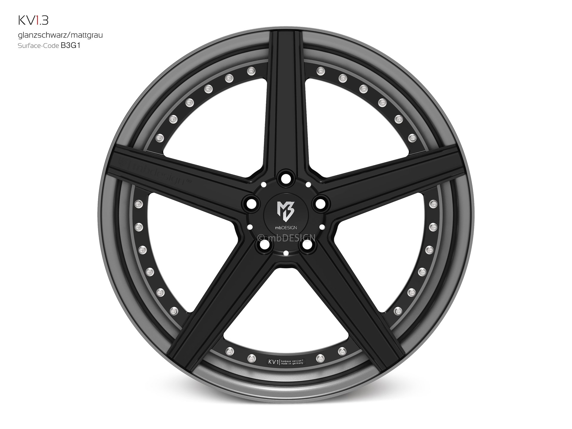 mbDESIGN KV1.3 Rad 9x20 stark konkaves Design (DC) in Glanzschwarz/Mattgrau – Perspektive 0