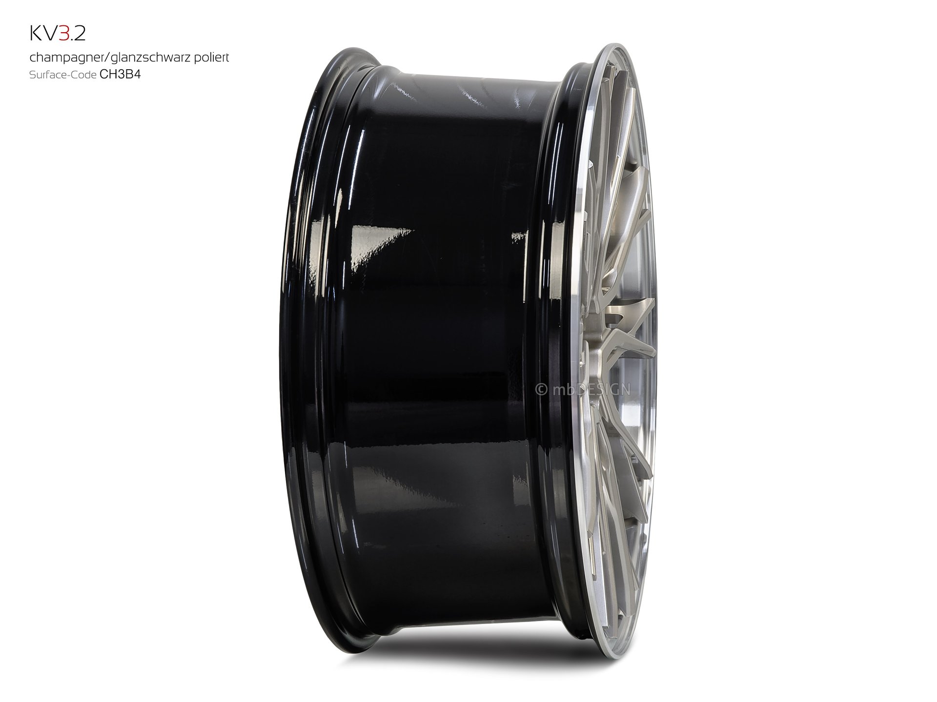 mbDESIGN KV3.2 Schmiederad 9x21 konkaves Design in Champagner/Glanzschwarz poliert – Perspektive 4