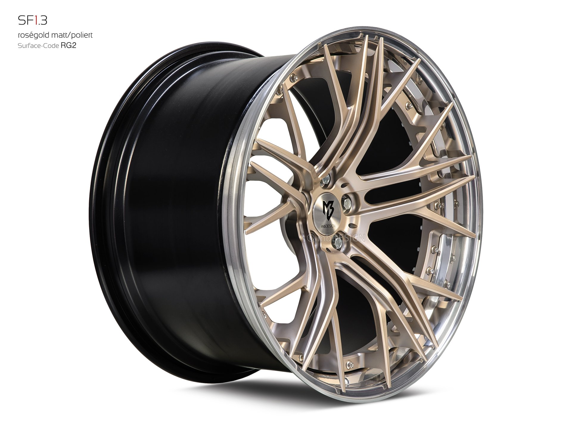 mbDESIGN SF1.3 forged wheel 12x21 stark konkaves Design (DC) in rose gold matt outer lip polished – view 2