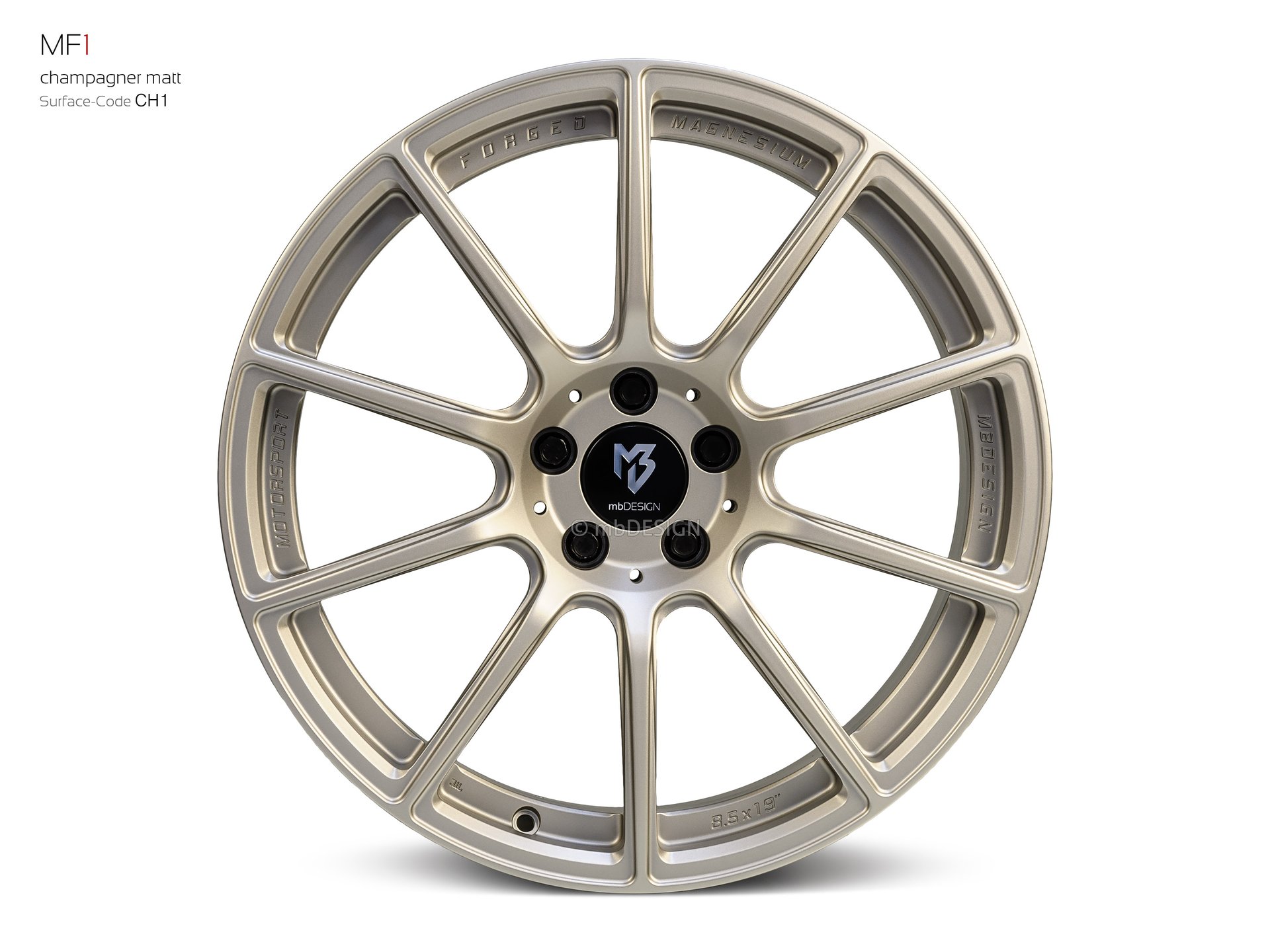 mbDESIGN MF1 Schmiederad 8,5x19 in Champagner matt – Perspektive 0